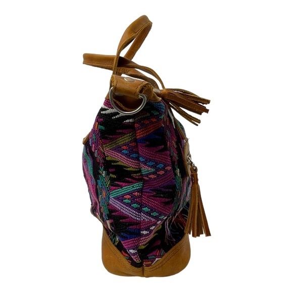 Maria's Artisan Shop Small Cotton Leather Handbag Guatemalan Multicolor Boho - Picture 3 of 8